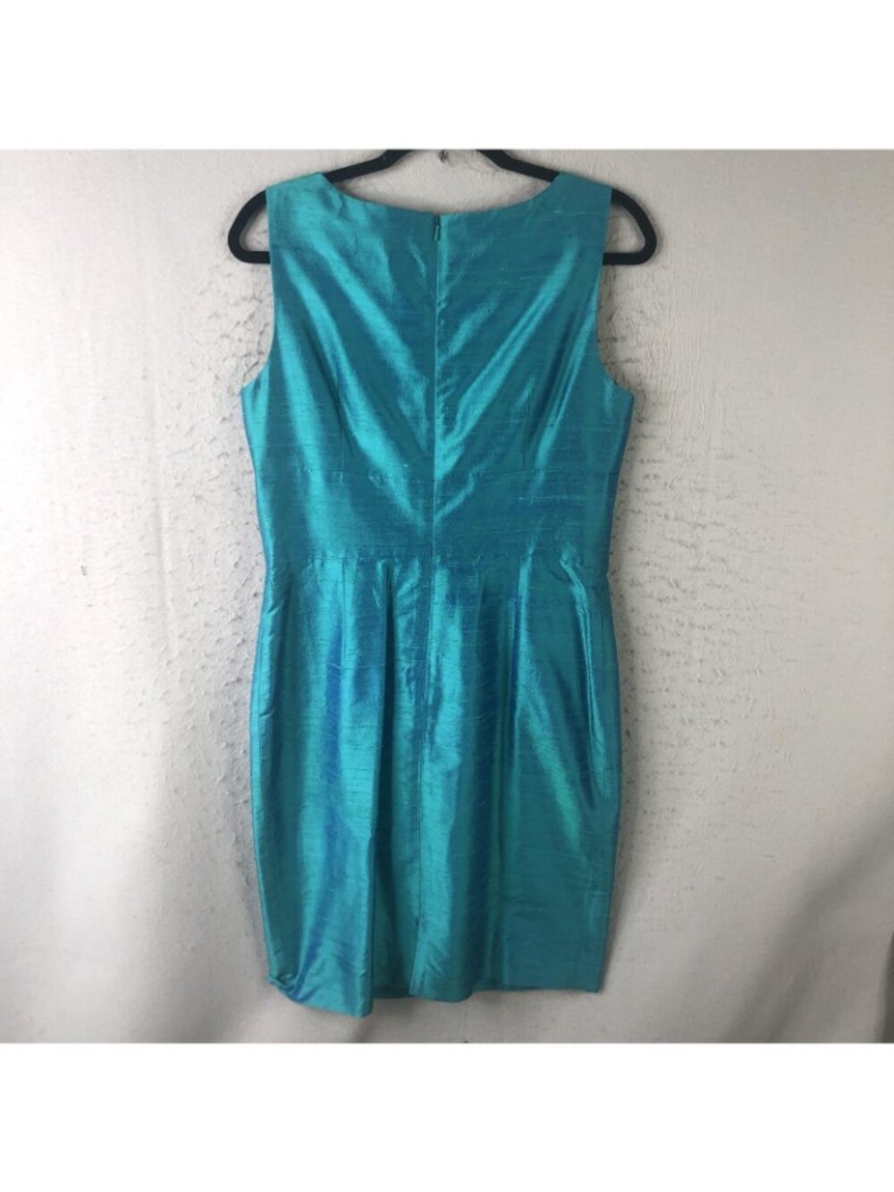 Kay Unger New York Dress Womens 10 Blue Silk Pleated Sheath Party Cocktail - Picture 2 of 16
